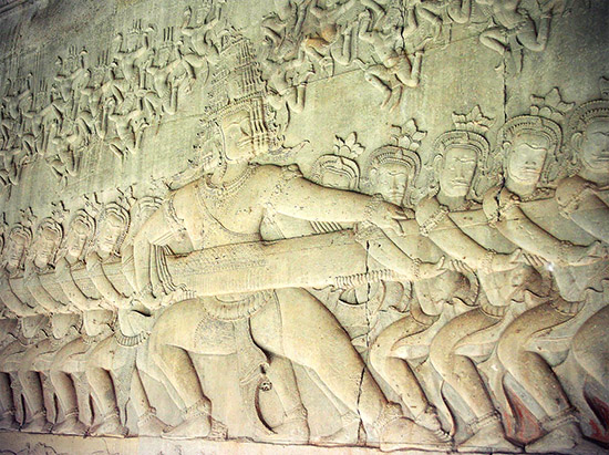Churning the Sea of Milk bas relief Angkor Wat Cambodia