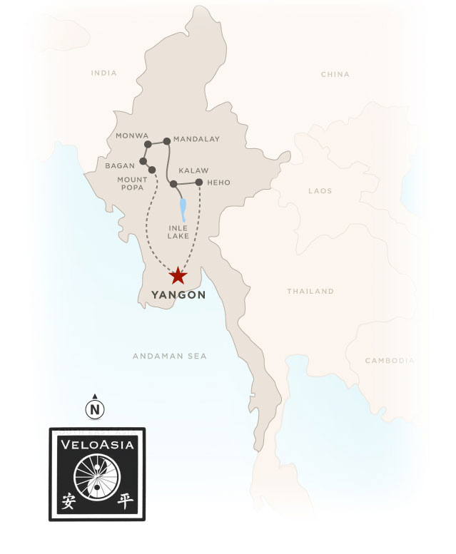 Myanmar Cycling Tour Map