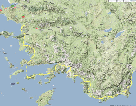 Turkey bicycle tour map